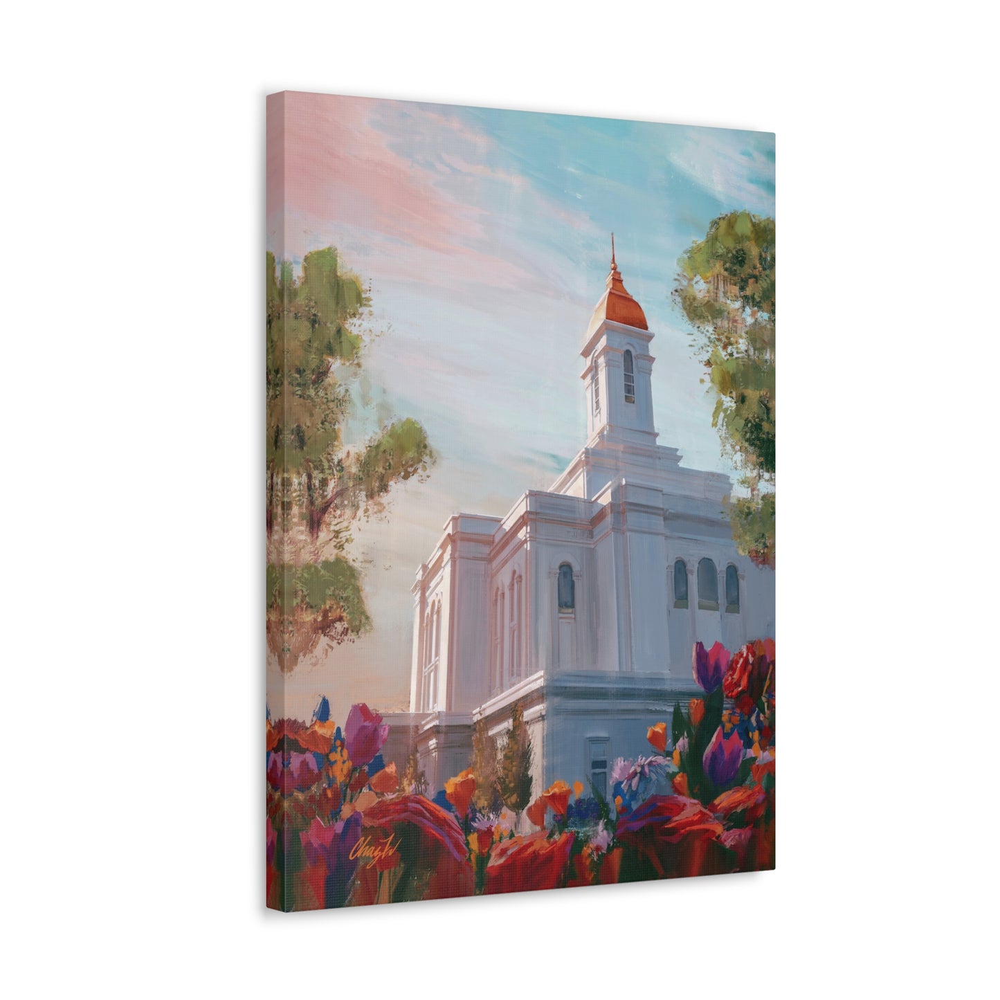 Canvas Gallery Wrap--Deseret Peak Temple--Spring Flowers, by Chaz Walgamott