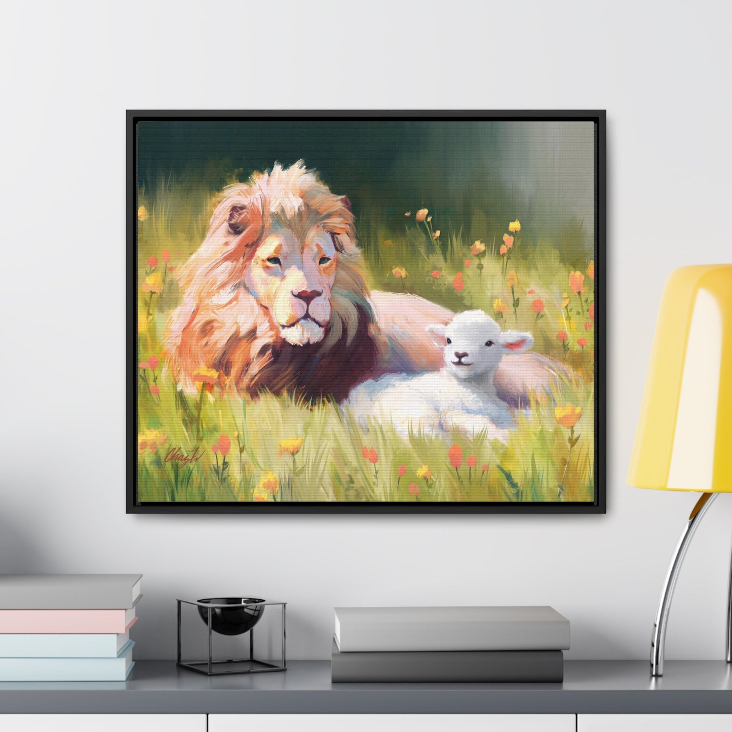 Stretched Canvas Print in Wood Frame--The Lamb and the Lion, by Chaz Walgamott