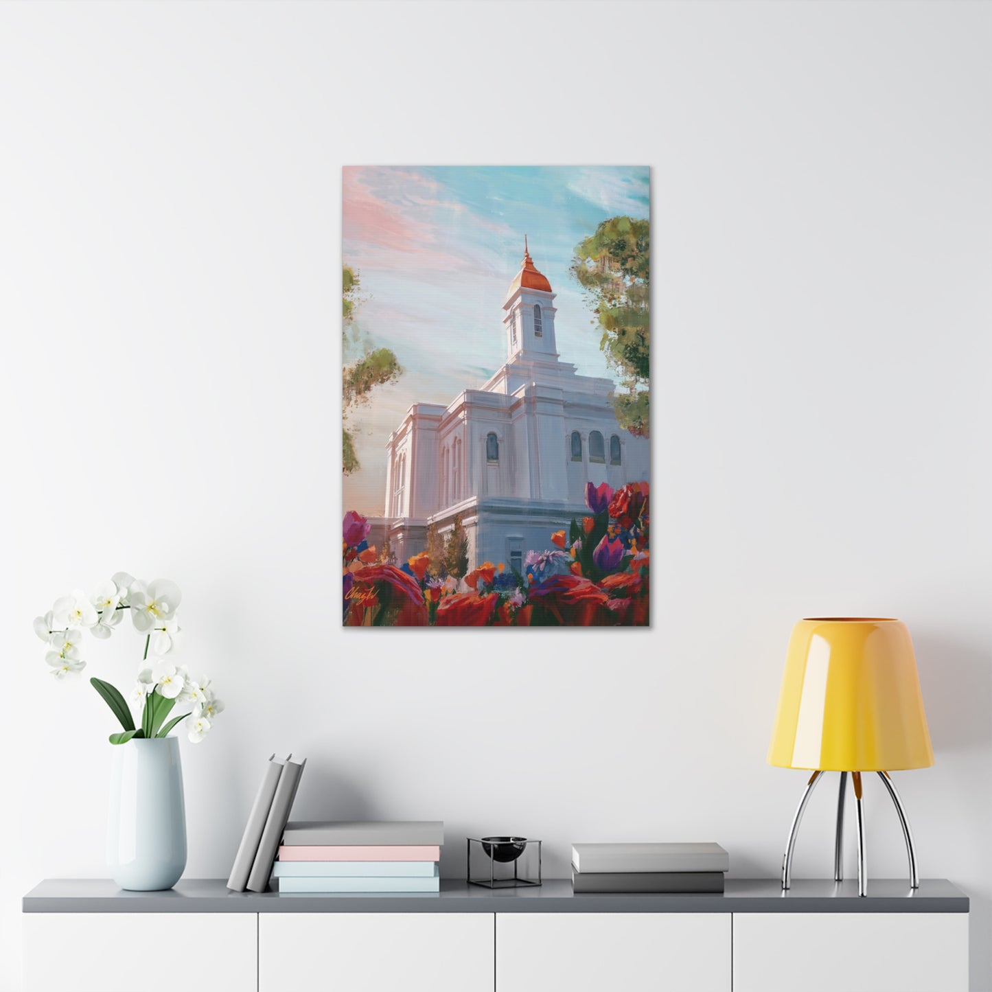 Canvas Gallery Wrap--Deseret Peak Temple--Spring Flowers, by Chaz Walgamott