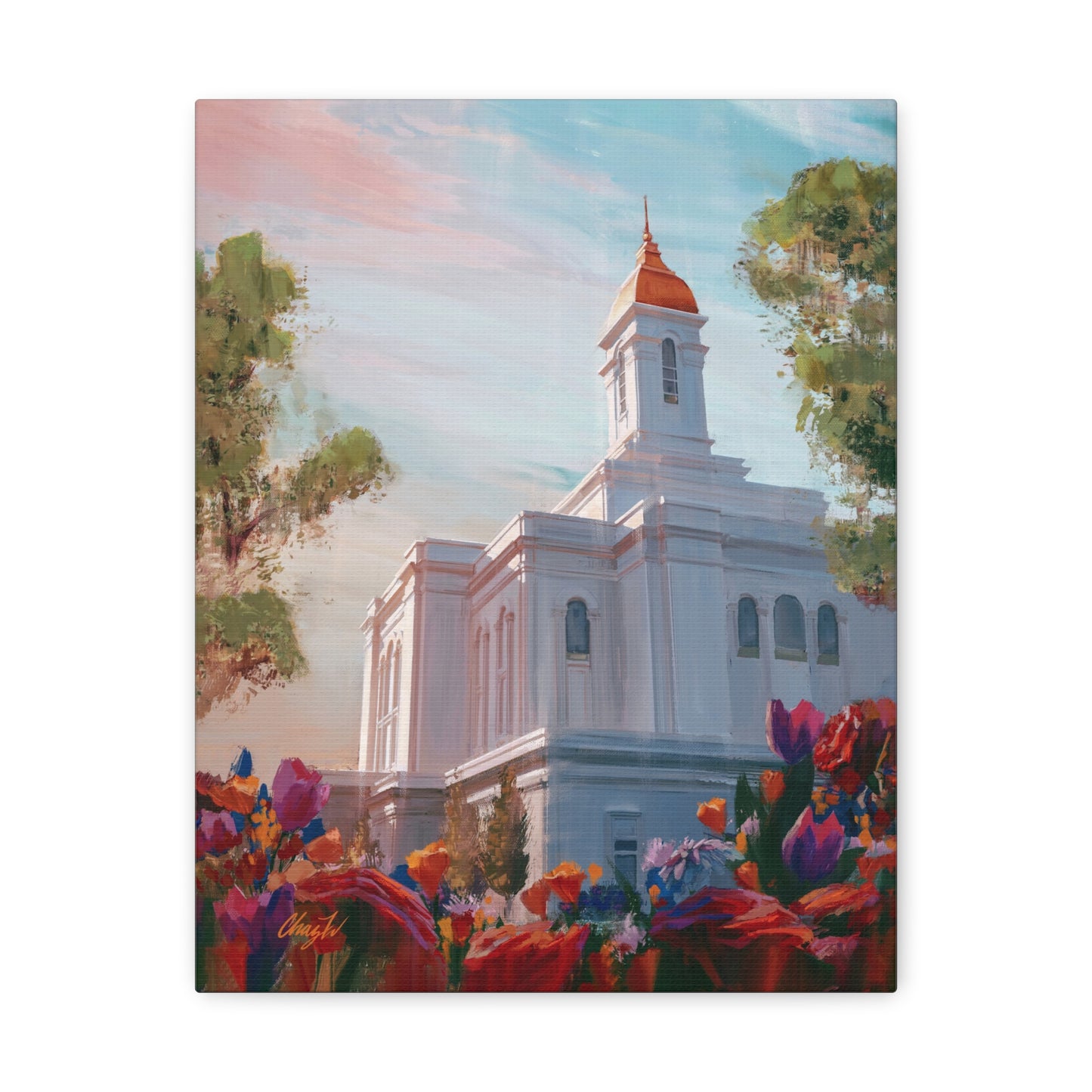 Canvas Gallery Wrap--Deseret Peak Temple--Spring Flowers, by Chaz Walgamott