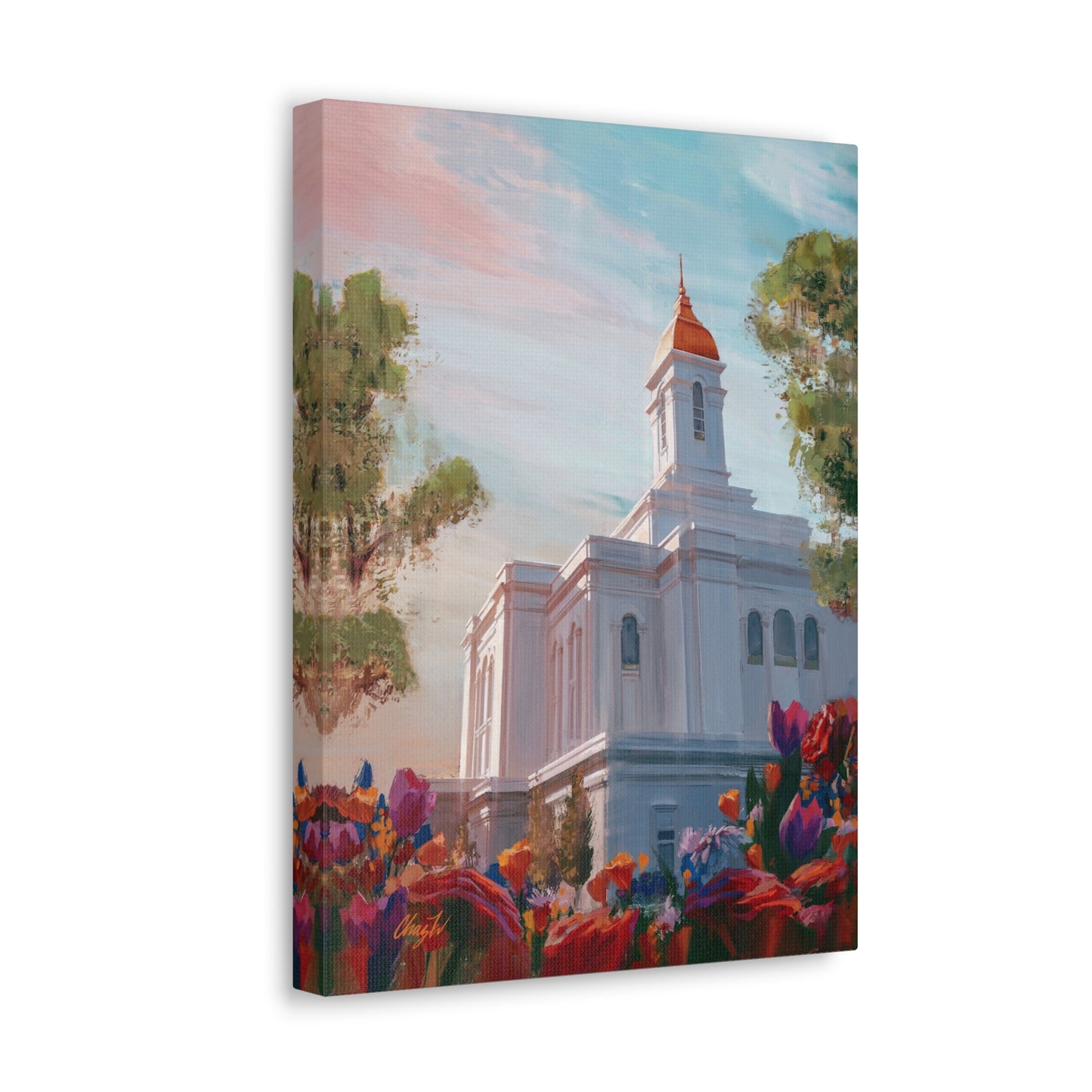 Canvas Gallery Wrap--Deseret Peak Temple--Spring Flowers, by Chaz Walgamott