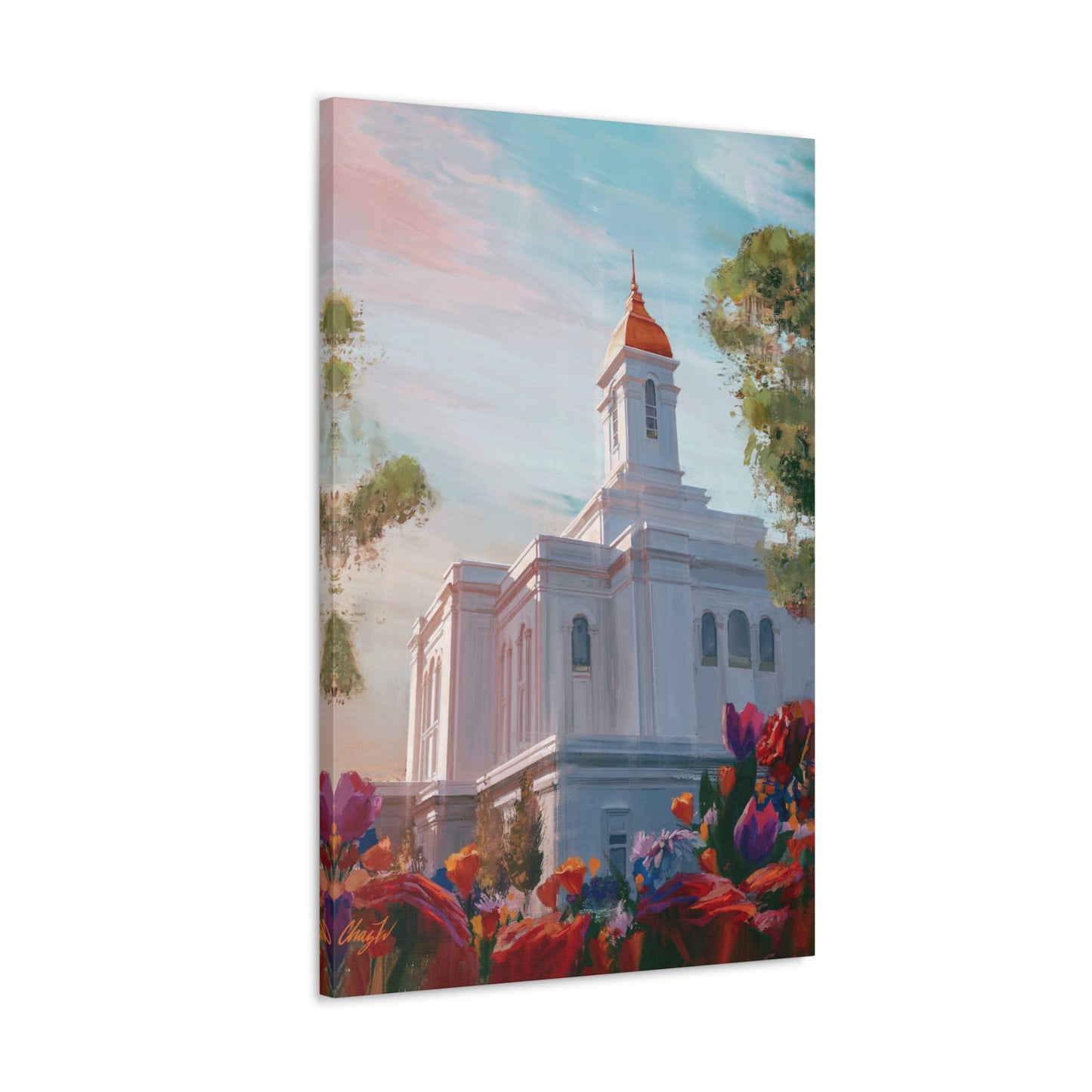 Canvas Gallery Wrap--Deseret Peak Temple--Spring Flowers, by Chaz Walgamott