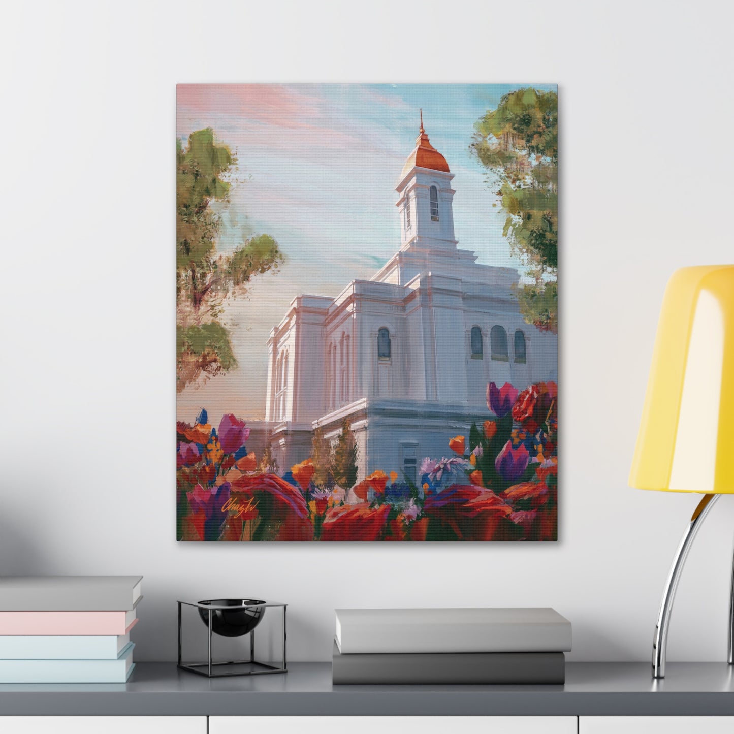 Canvas Gallery Wrap--Deseret Peak Temple--Spring Flowers, by Chaz Walgamott