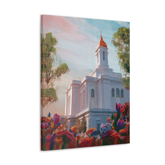 Canvas Gallery Wrap--Deseret Peak Temple--Spring Flowers, by Chaz Walgamott