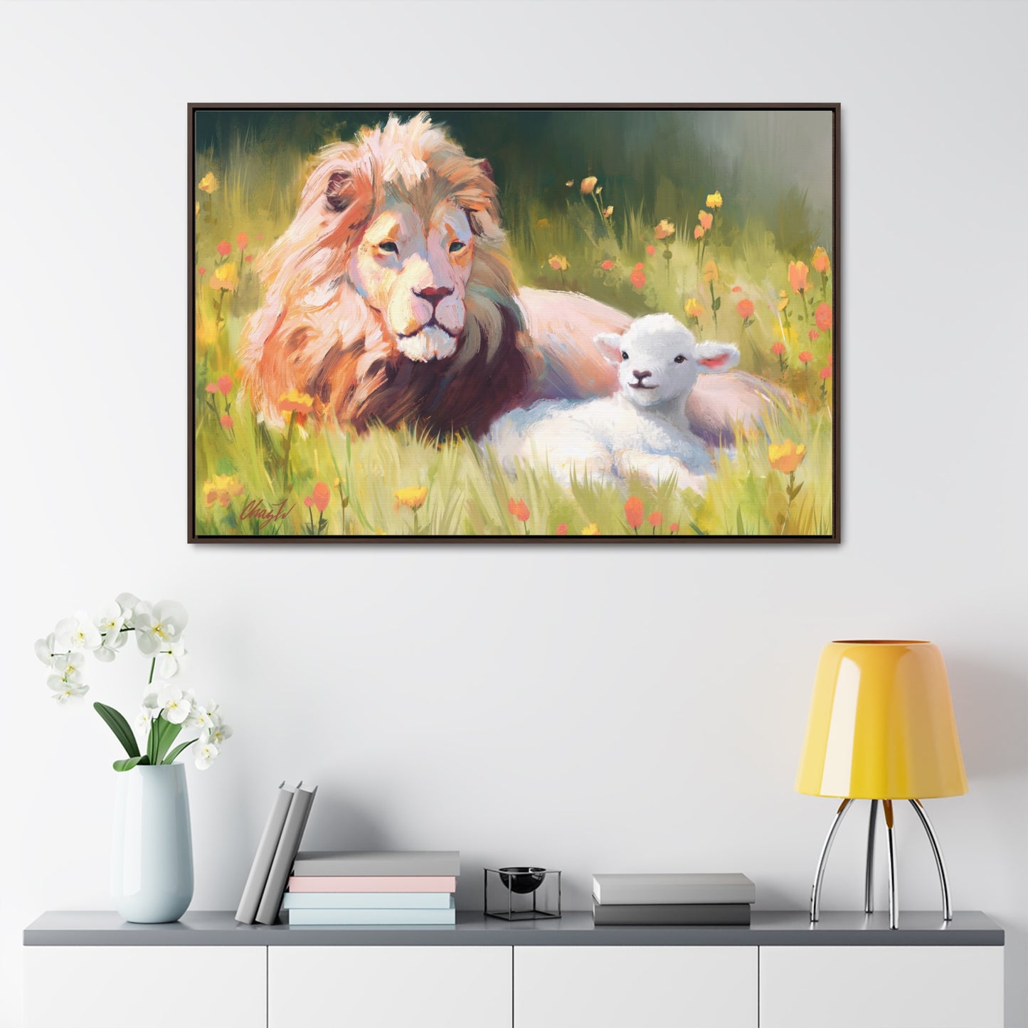 Stretched Canvas Print in Wood Frame--The Lamb and the Lion, by Chaz Walgamott