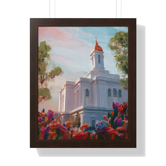 Framed Matte Print, Deseret Peak Temple--Spring Flowers, by Chaz Walgamott