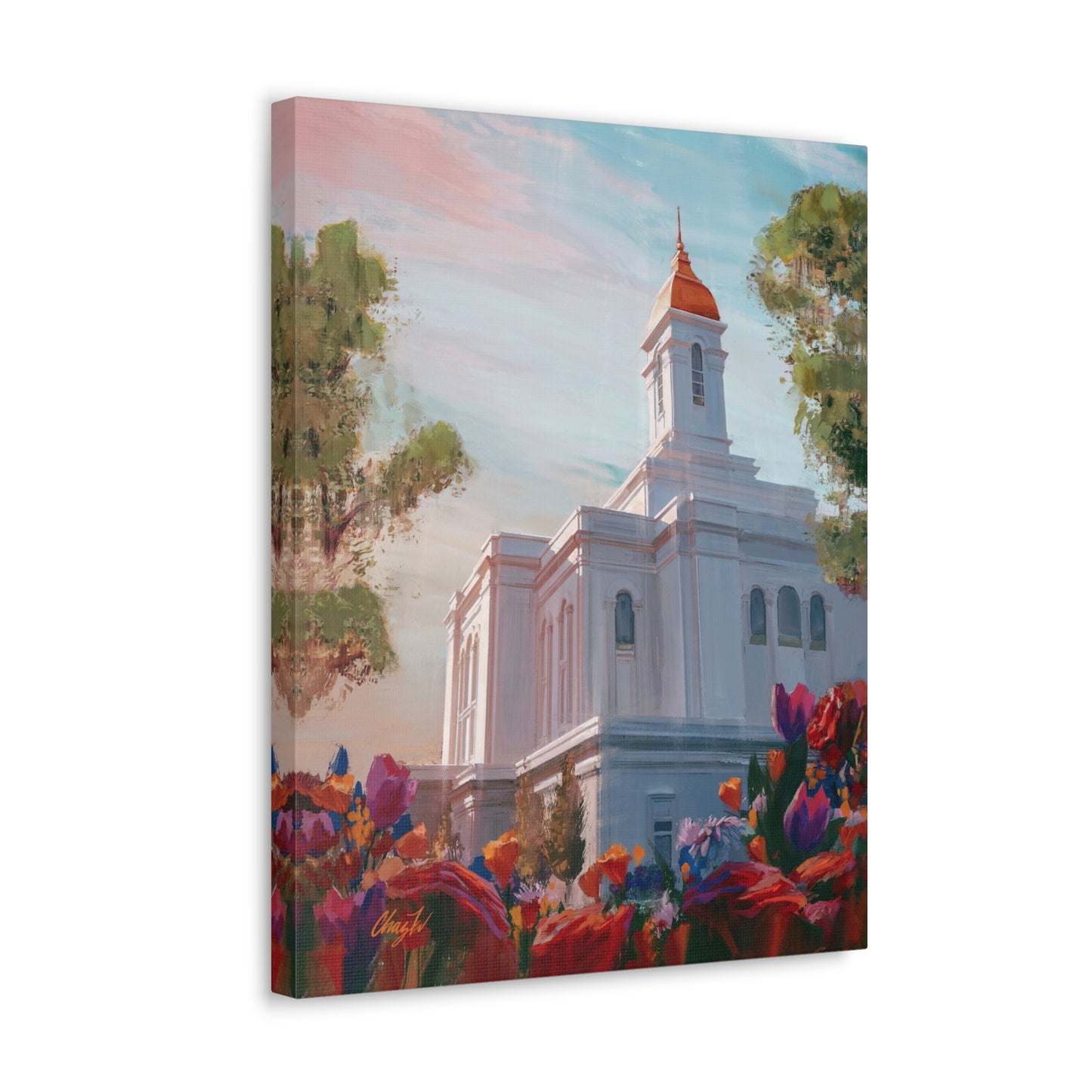 Canvas Gallery Wrap--Deseret Peak Temple--Spring Flowers, by Chaz Walgamott