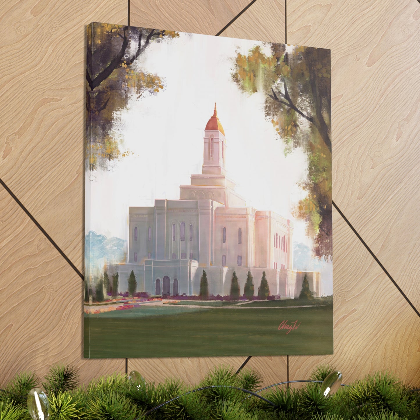 Canvas Gallery Wrap--Deseret Peak Temple--Golden, by Chaz Walgamott