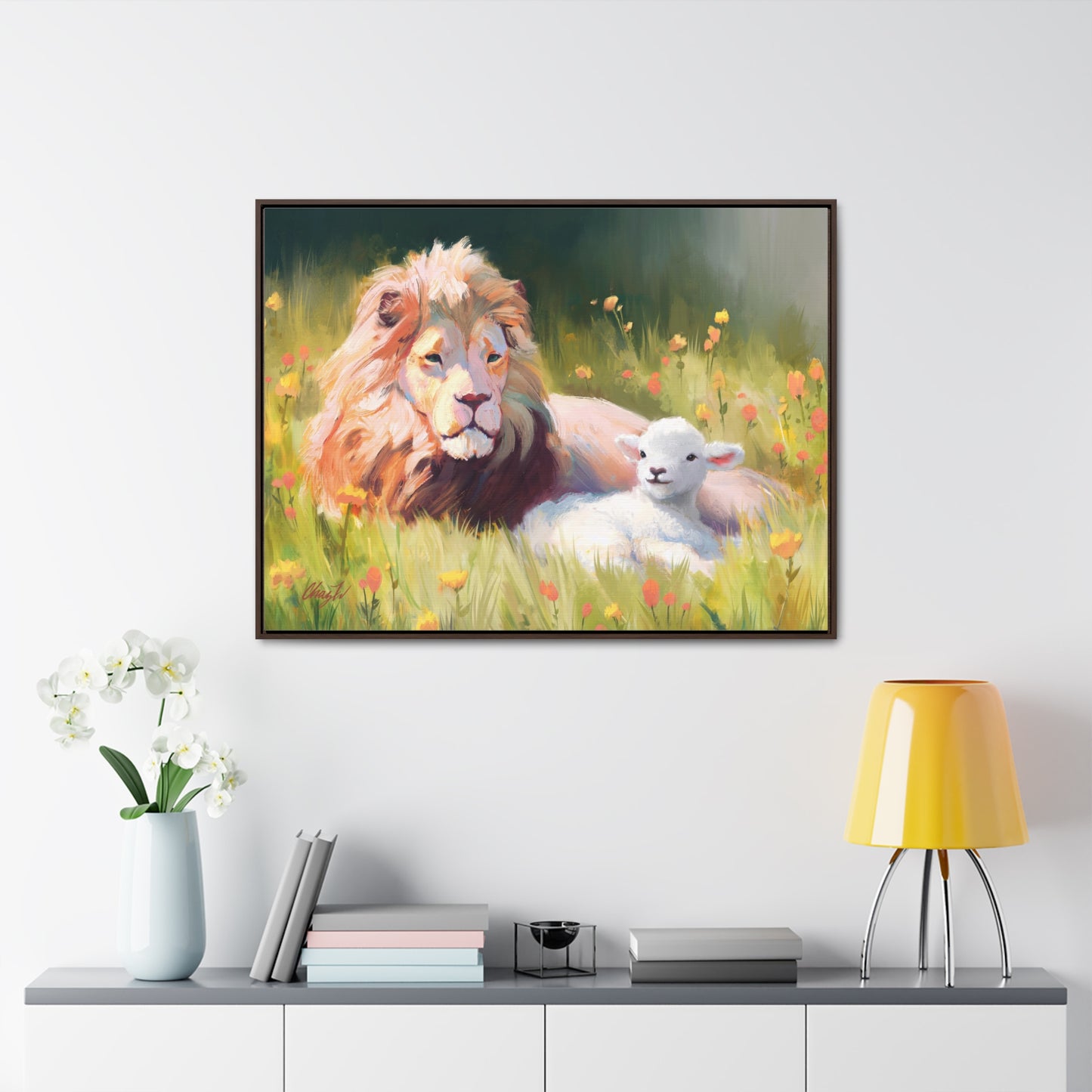 Stretched Canvas Print in Wood Frame--The Lamb and the Lion, by Chaz Walgamott