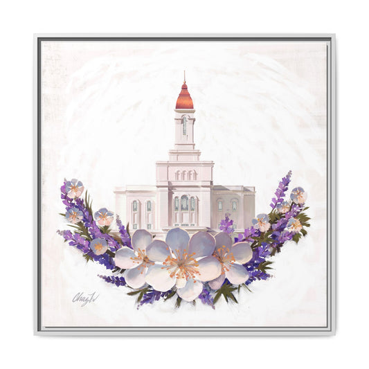 Premium Matte Canvas in Wood Frame, Deseret Peak Temple--Floral Wreath, by Chaz Walgamott