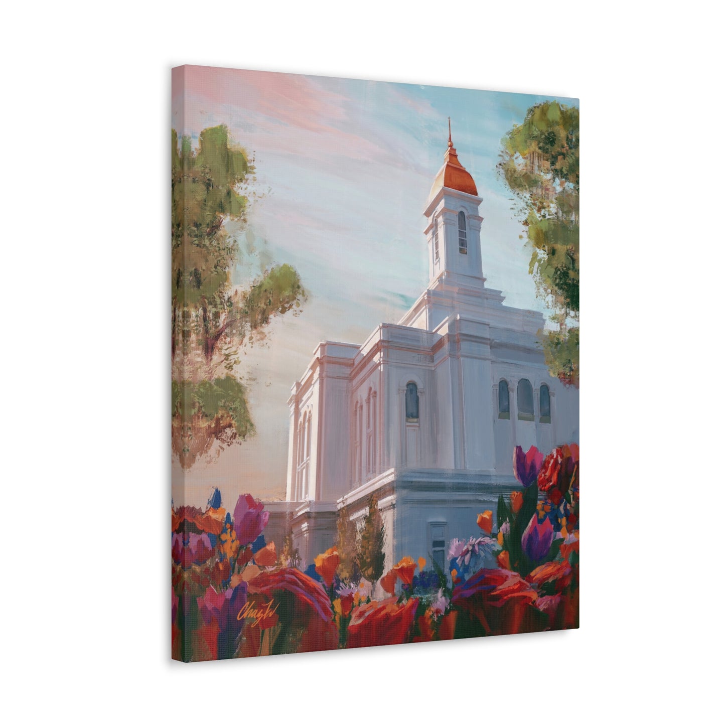 Canvas Gallery Wrap--Deseret Peak Temple--Spring Flowers, by Chaz Walgamott