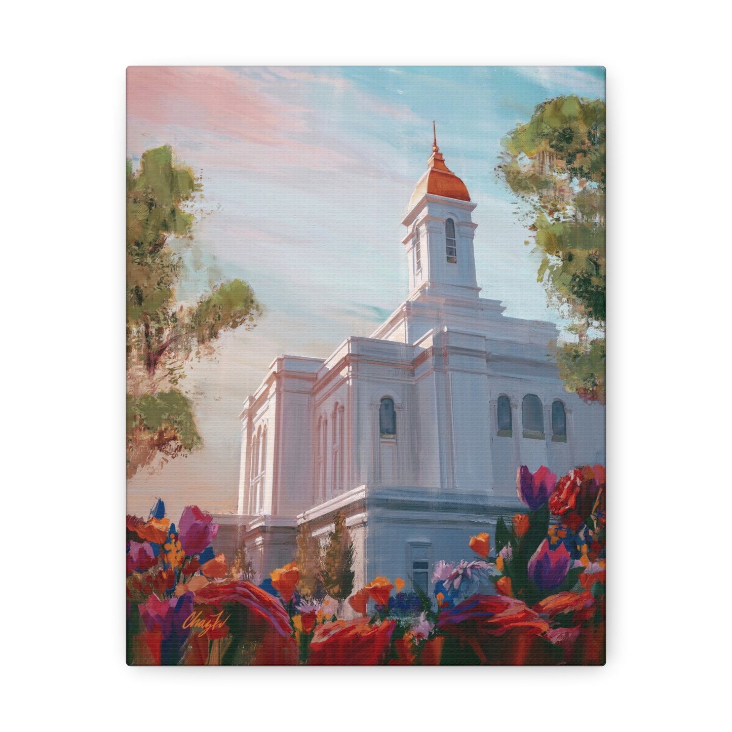 Canvas Gallery Wrap--Deseret Peak Temple--Spring Flowers, by Chaz Walgamott