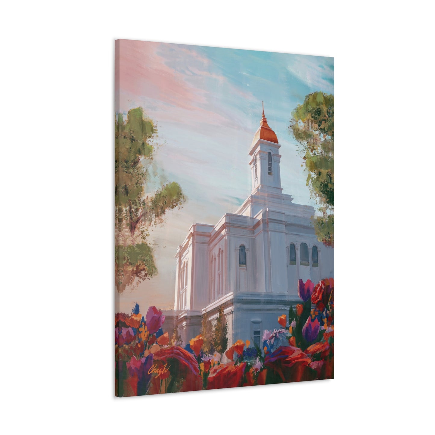 Canvas Gallery Wrap--Deseret Peak Temple--Spring Flowers, by Chaz Walgamott