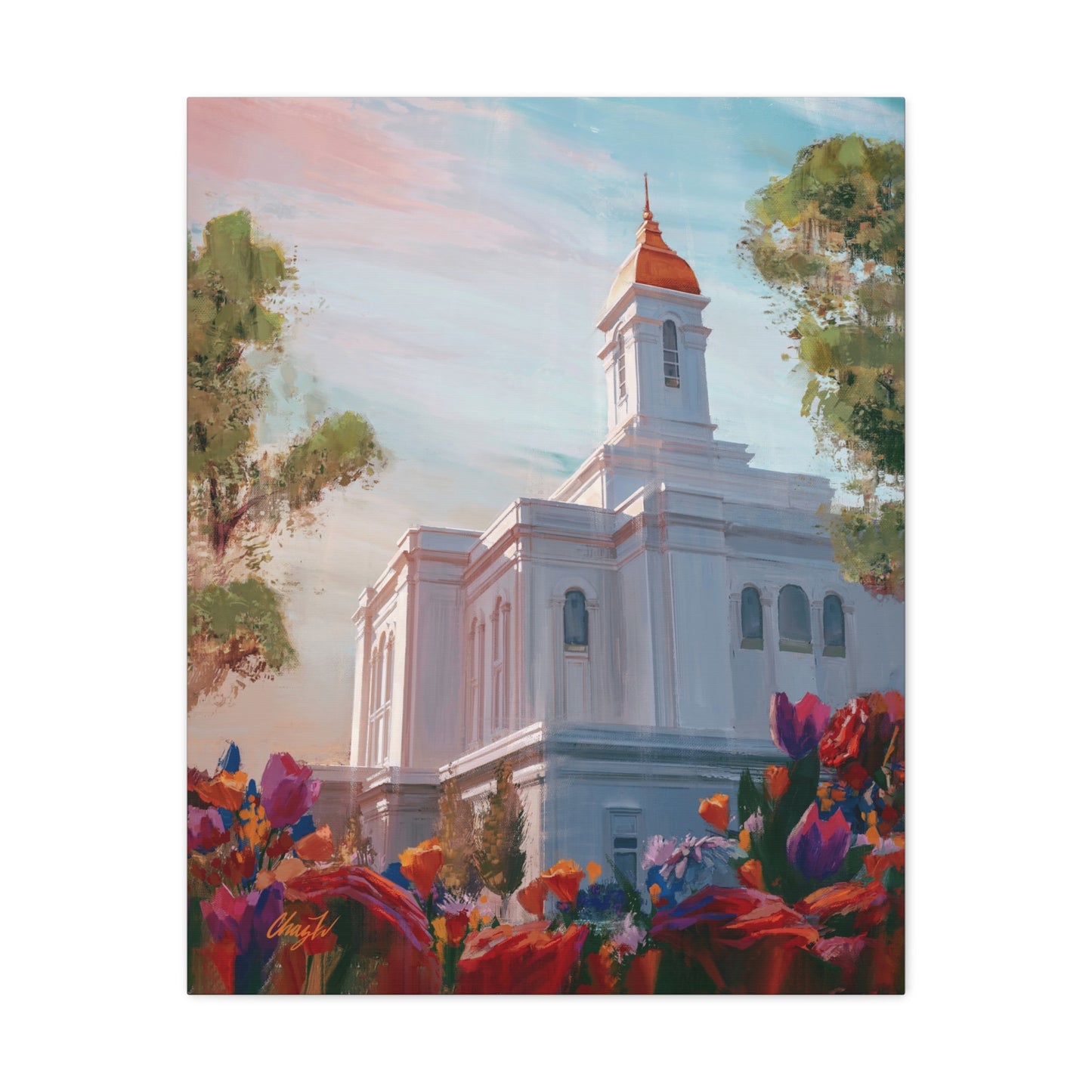 Canvas Gallery Wrap--Deseret Peak Temple--Spring Flowers, by Chaz Walgamott