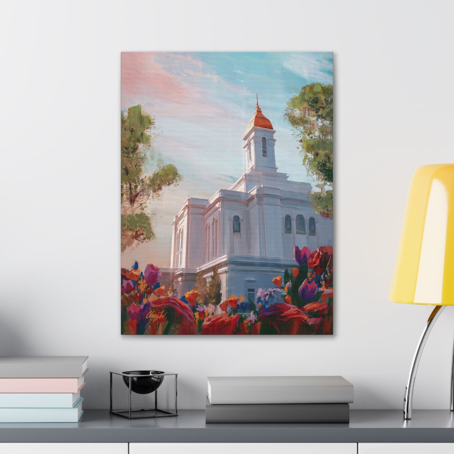 Canvas Gallery Wrap--Deseret Peak Temple--Spring Flowers, by Chaz Walgamott