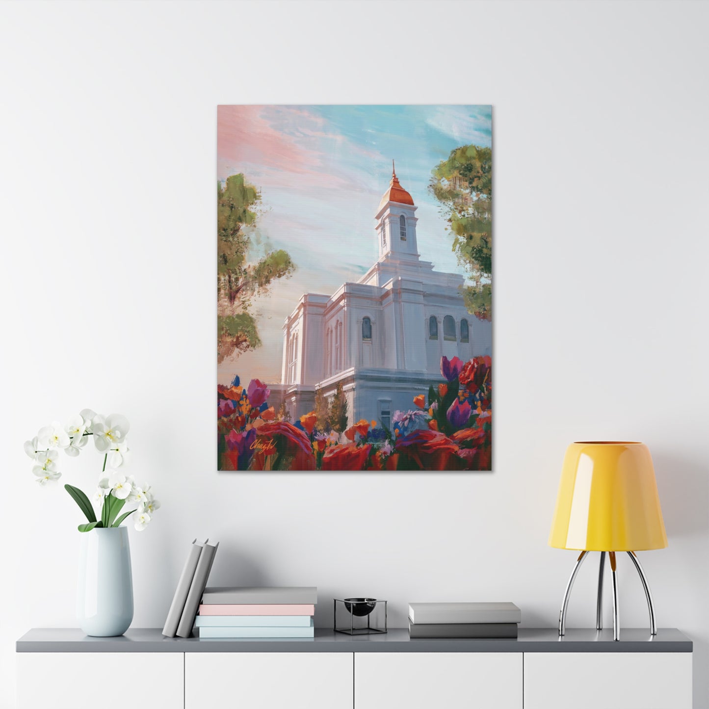 Canvas Gallery Wrap--Deseret Peak Temple--Spring Flowers, by Chaz Walgamott