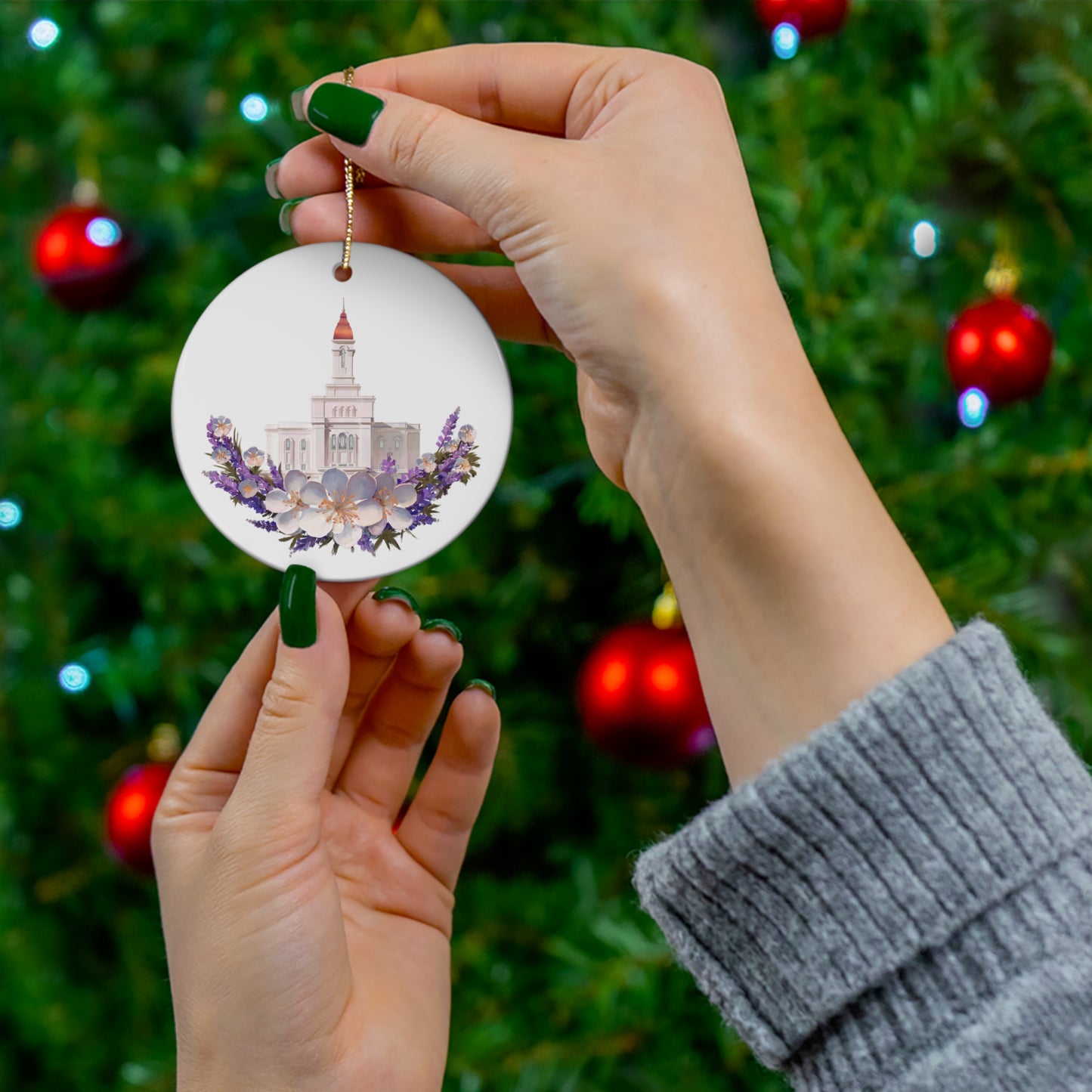 Ceramic Ornament, Deseret Peak Temple--Floral Wreath