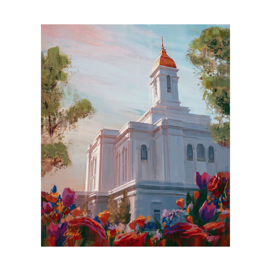 Premium Matte Paper Print, Deseret Peak Temple--Spring Flowers, by Chaz Walgamott