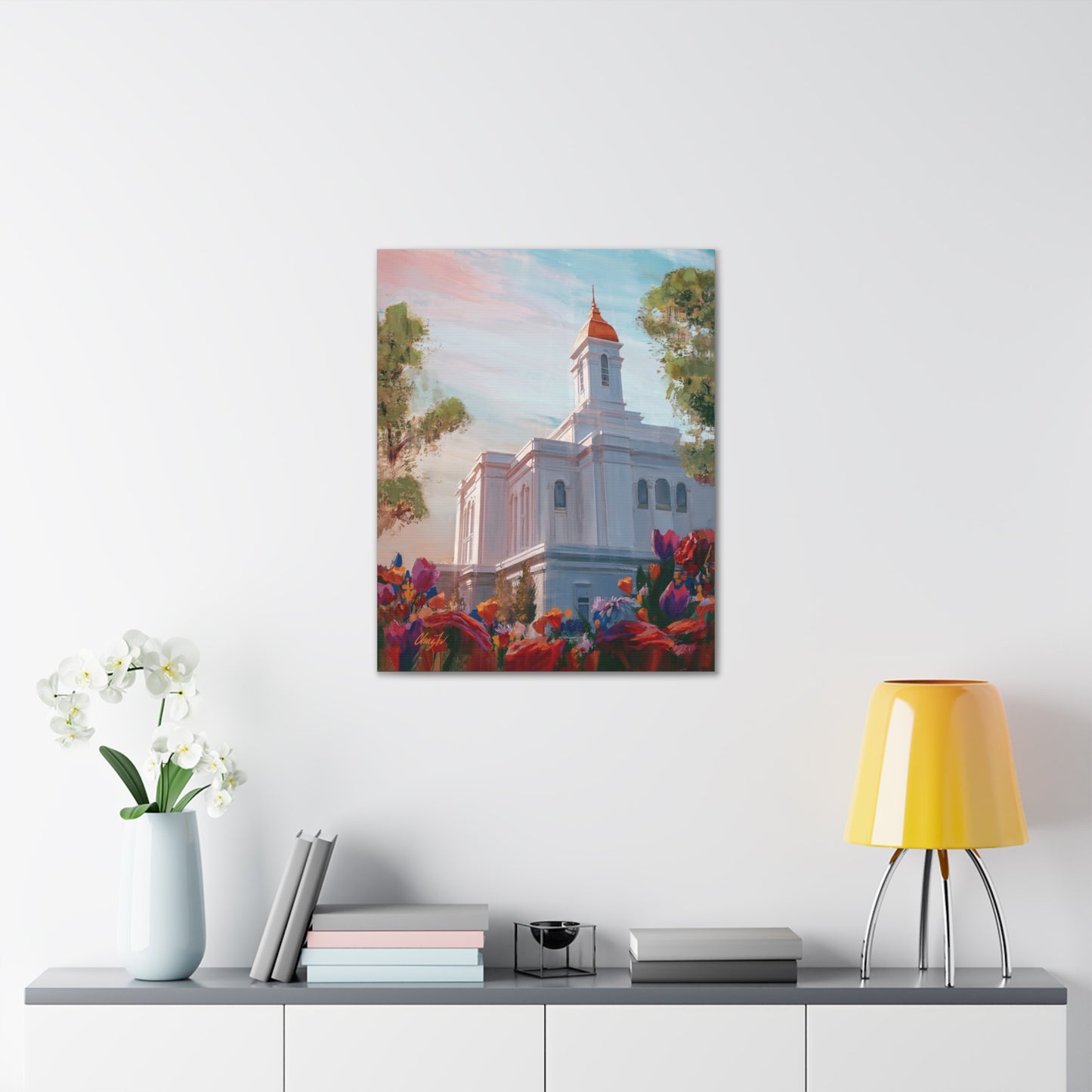 Canvas Gallery Wrap--Deseret Peak Temple--Spring Flowers, by Chaz Walgamott