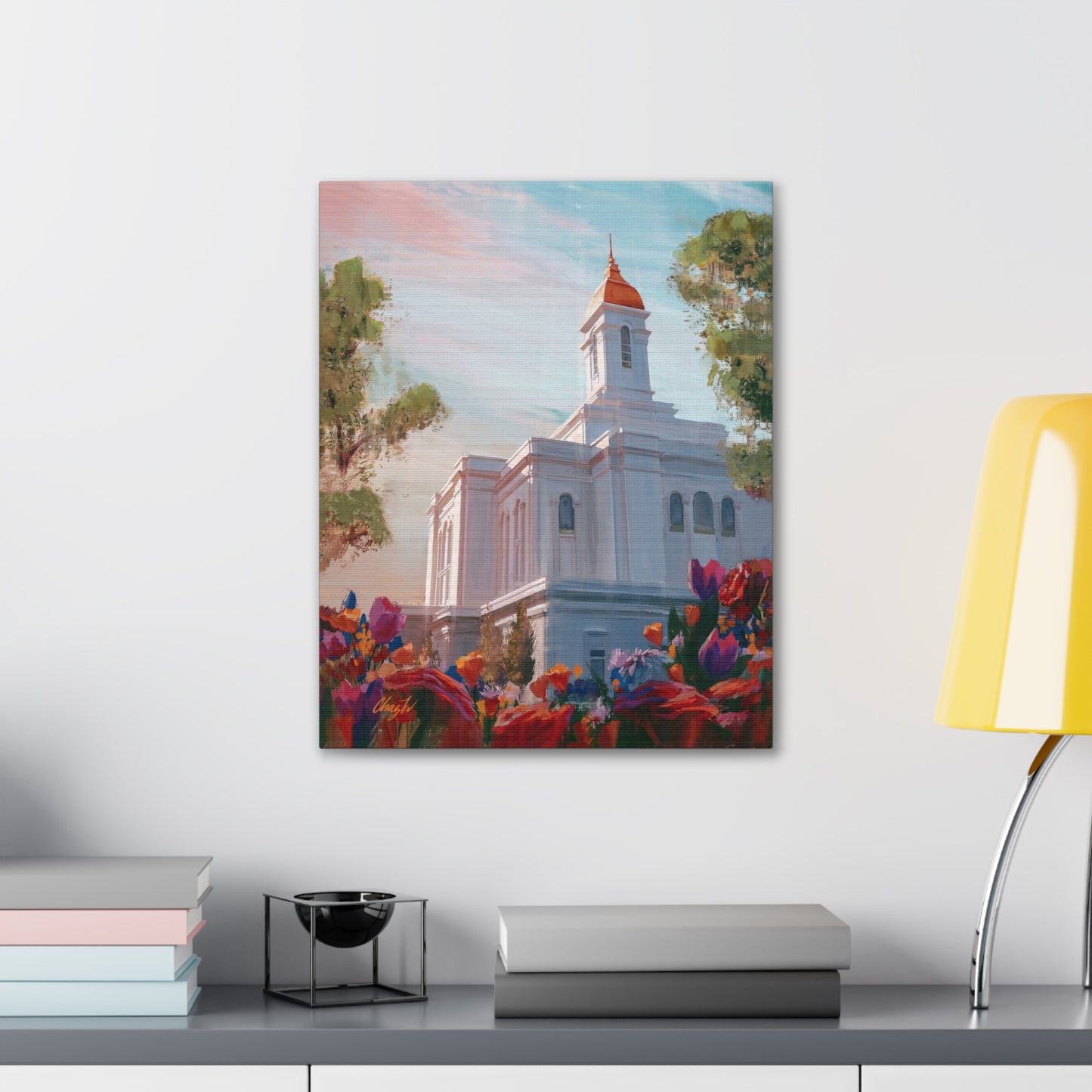 Canvas Gallery Wrap--Deseret Peak Temple--Spring Flowers, by Chaz Walgamott