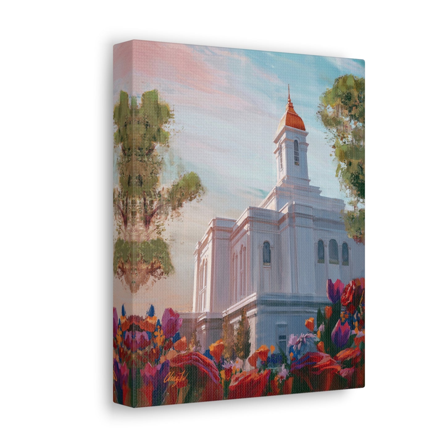 Canvas Gallery Wrap--Deseret Peak Temple--Spring Flowers, by Chaz Walgamott