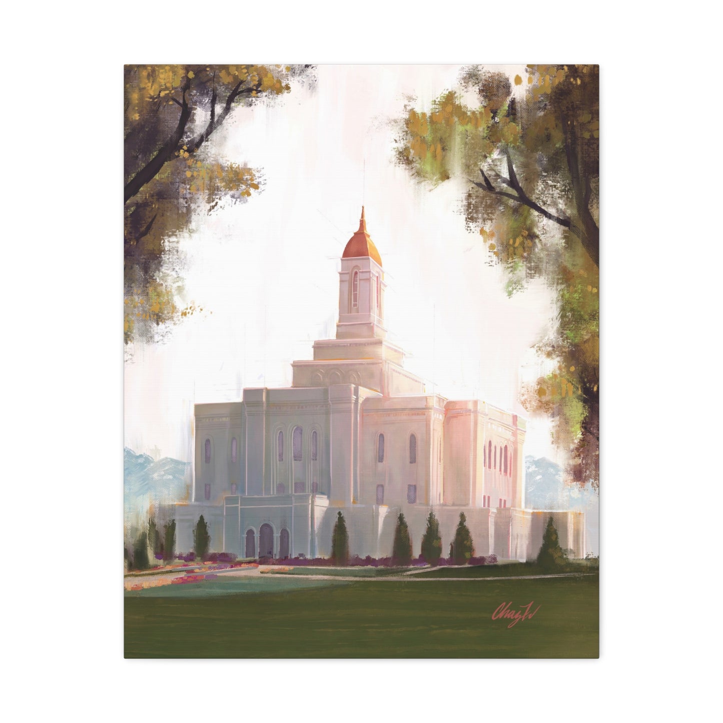 Canvas Gallery Wrap--Deseret Peak Temple--Golden, by Chaz Walgamott