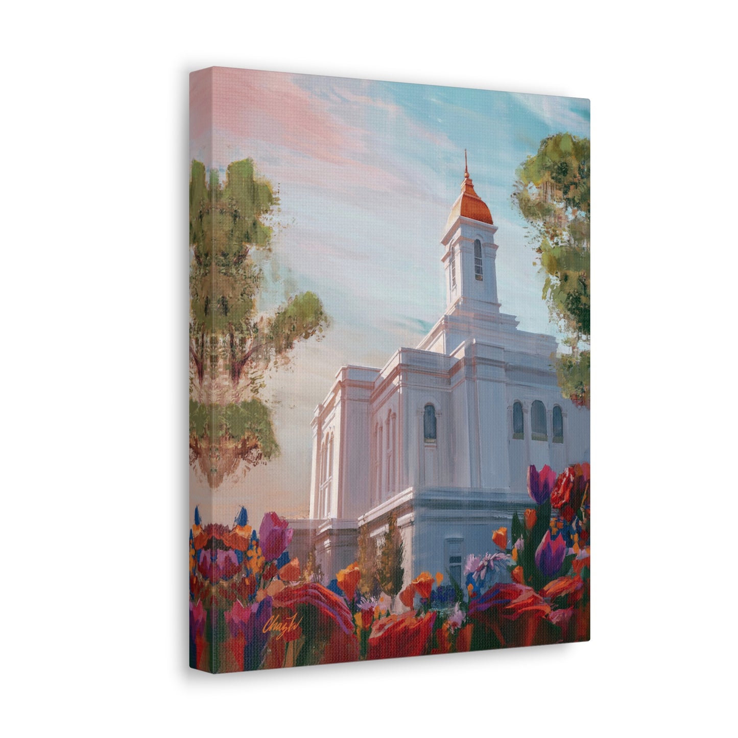 Canvas Gallery Wrap--Deseret Peak Temple--Spring Flowers, by Chaz Walgamott