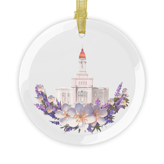 Glass Ornaments, Deseret Peak Temple with Floral Wreath