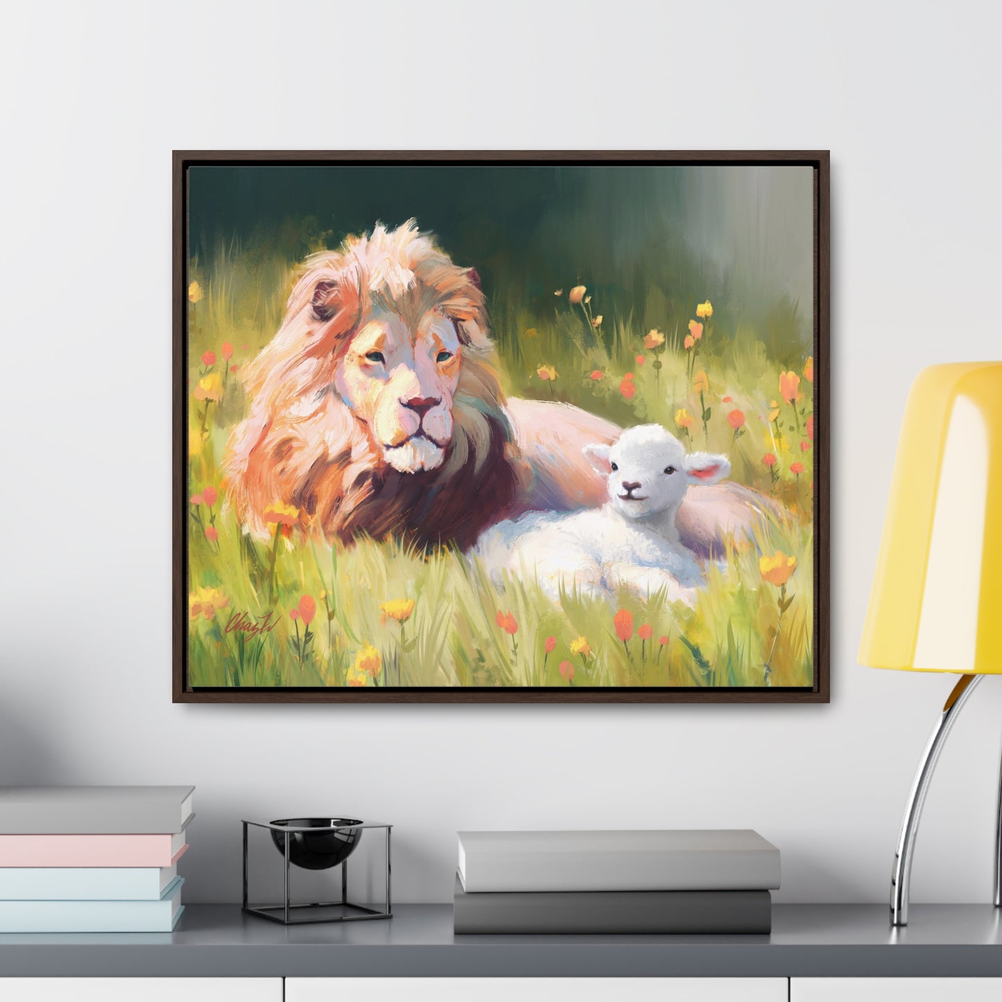 Stretched Canvas Print in Wood Frame--The Lamb and the Lion, by Chaz Walgamott