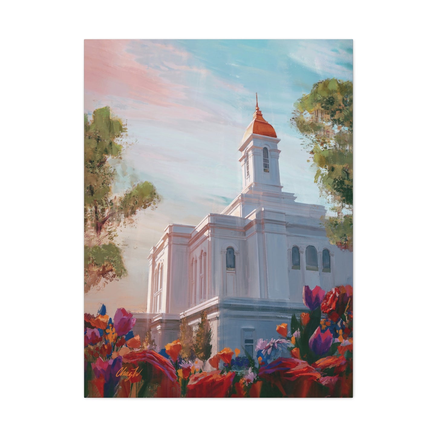 Canvas Gallery Wrap--Deseret Peak Temple--Spring Flowers, by Chaz Walgamott