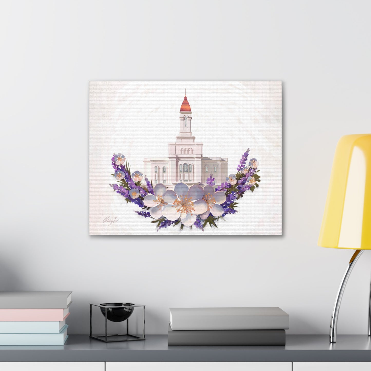 Canvas Gallery Wrap--Deseret Peak Temple--Floral Wreath, by Chaz Walgamott